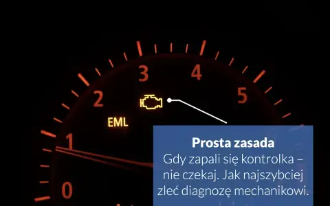 Na desce rozdzielczej świeci się żółta kontrolka silnika (check engine) i EML. Nie czekaj, gdy zapali się kontrolka, zleć diagnozę mechanikowi.