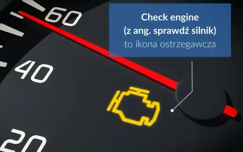 Pomarańczowa kontrolka silnika "Check engine" świeci się na desce rozdzielczej, sygnalizując potrzebę sprawdzenia pojazdu.