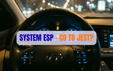Kierownica samochodu nocą, na desce rozdzielczej świeci się kontrolka **systemu ESP**.